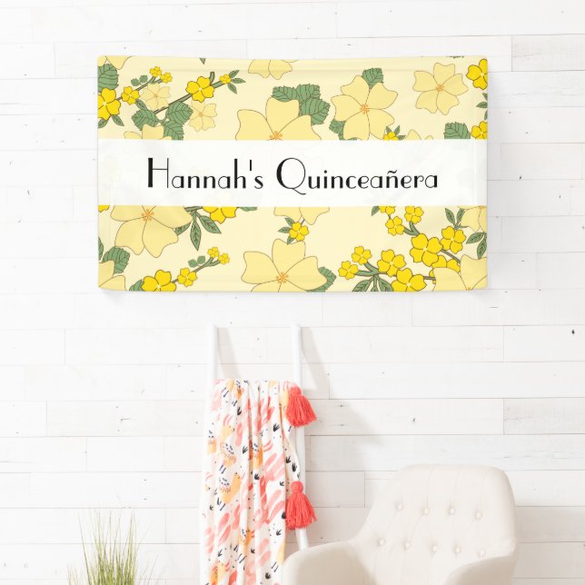 Gelbe Blumen, Blumenmuster, Quinceanera Banner (Insitu)