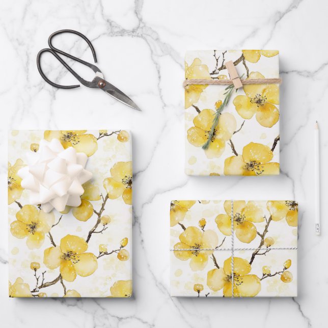 Gelbe Blumen Brautparty Geschenkpapier Set (Vorderseite)