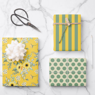 Gelbe Blumen Daisy Wrapping Paper Set 3 Geschenkpapier Set