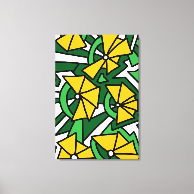 Gelbe Blumen Doodle Art Leinwanddruck (Vorderseite)
