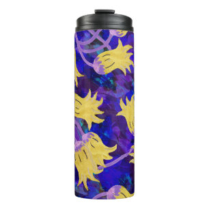 Gelbe Blumen: dunkle Hintergrund-Wasserfarbenkunst Thermosbecher