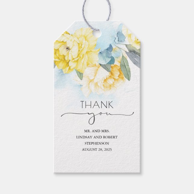 Gelbe Blumen Elegany Airy Blue Vielen Dank Geschenkanhänger (Vorderseite)