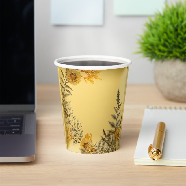 Gelbe Blumen Ferns Greenery Elegant Pappbecher (InSitu)