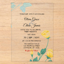Gelbe Blumen Florales Design Hochzeit Acryleinladungen