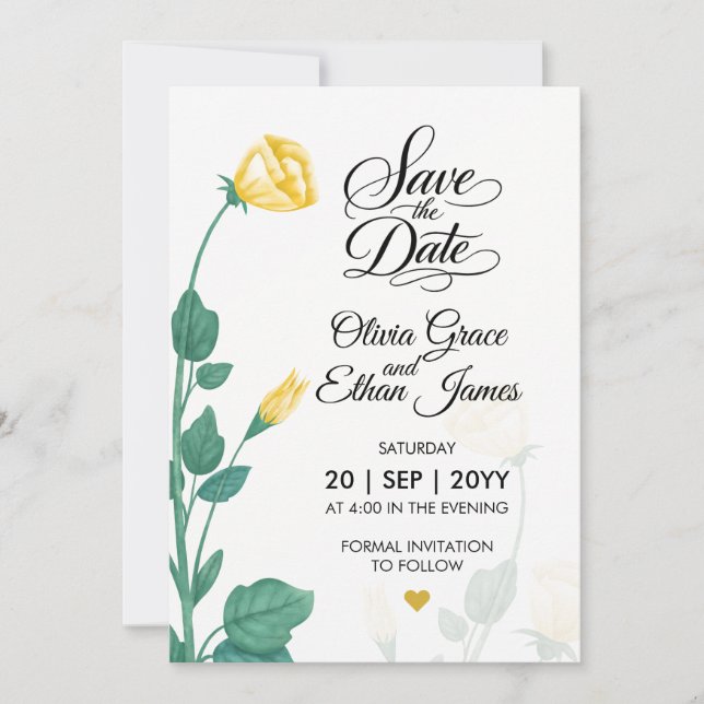 Gelbe Blumen Florales Design  Save The Date (Vorderseite)