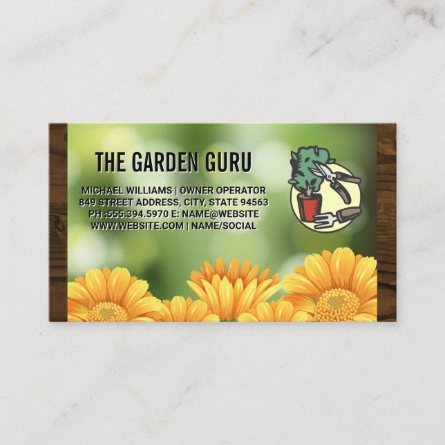 Gelbe Blumen | Gartenwerkzeuge Visitenkarte (Vorderseite)