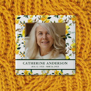 Gelbe Blumen-Gedenkfoto-Button für Beerdigungen Button