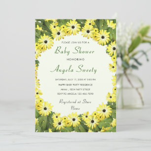 Gelbe Blumen gerahmte Babyparty-Einladungen