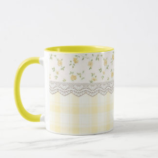 Gelbe Blumen-Gingham-Pastell-Spitze-Farmhouse-Tee Tasse