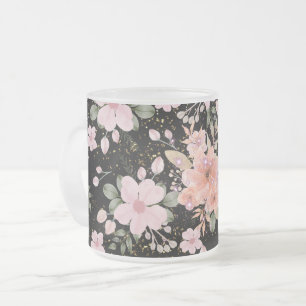 gelbe Blumen Glitter-Tasse, florale Sparkle-Ästhet Mattglastasse