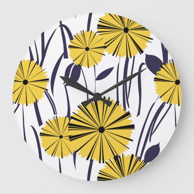 Gelbe Blumen Große Wanduhr (Vorderseite)
