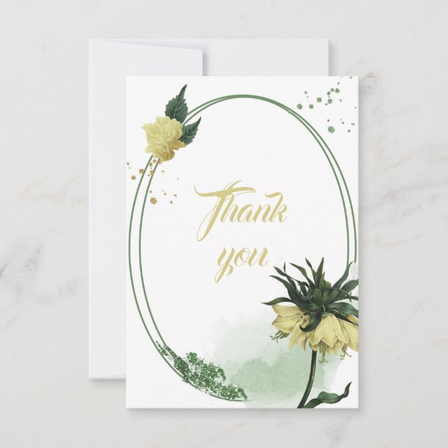 Gelbe Blumen grün Blätter geometrisch Dankeskarte (Vorderseite)