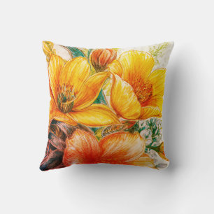 Gelbe Blumen + Grün Design auf Sofa-Bett-Stuhl Kissen