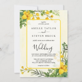Gelbe Blumen Grünflächen Transparenz Rahmen Hochze Einladung