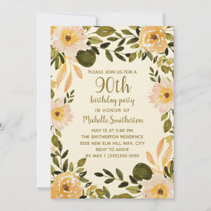 Gelbe Blumen Grünzeug 90. Geburtstag Einladung