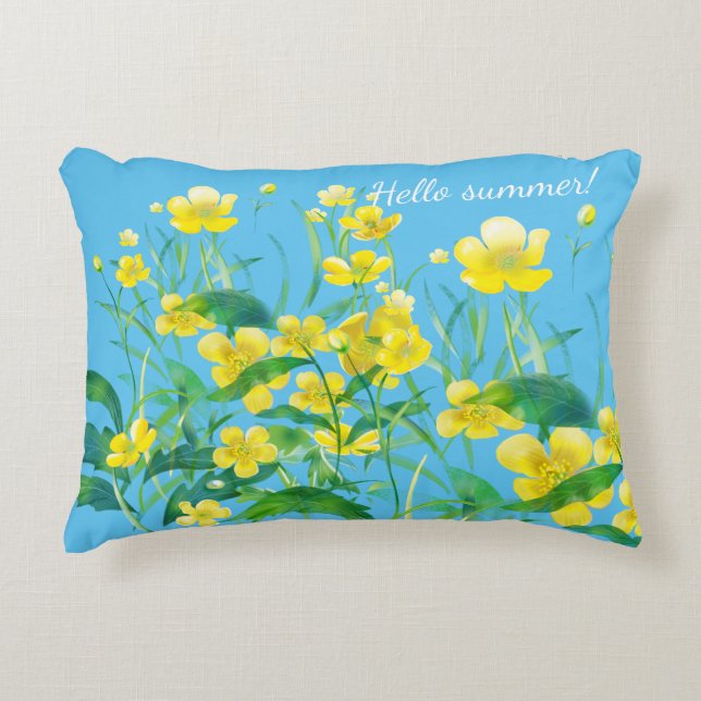 Gelbe Blumen Hallo Sommer Dekokissen (Vorderseite)