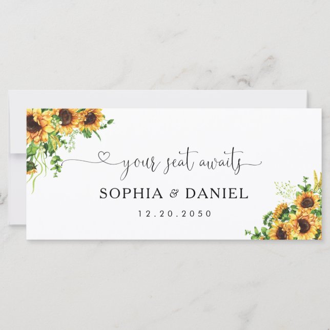 Gelbe Blumen Hochzeitstisch-Schild (Vorderseite)