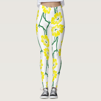 Gelbe Blumen: Illustriertes nahtloses Muster Leggings