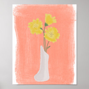 Gelbe Blumen im Vasen-Handzeichnungsstil B Poster