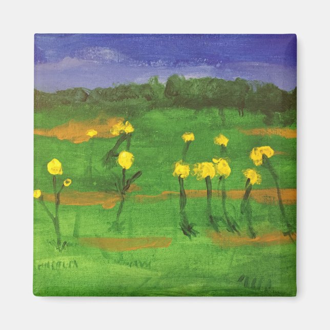 Gelbe Blumen in Feldlackmagneten Magnet (Vorne)