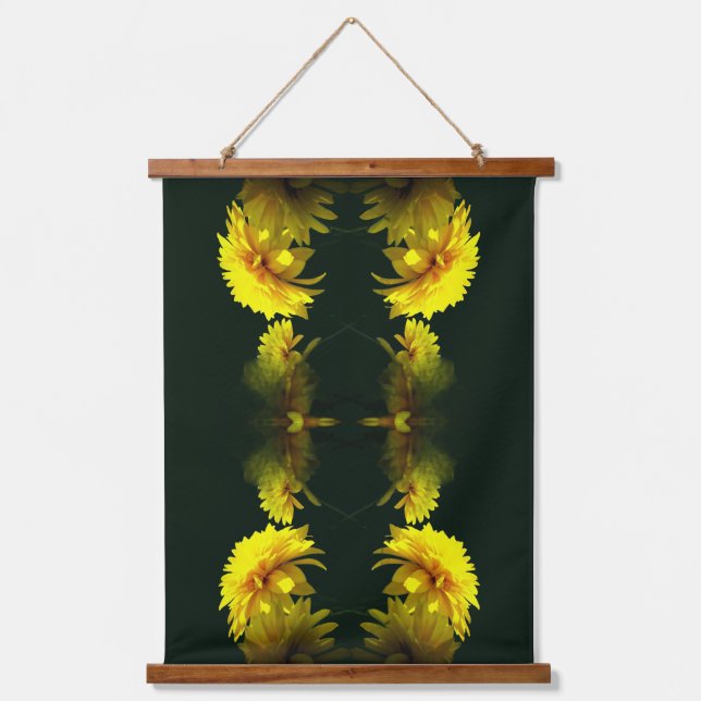 Gelbe Blumen in sonnenblütigem Abstraktem Wandteppich Mit Holzrahmen (Vorderseite)