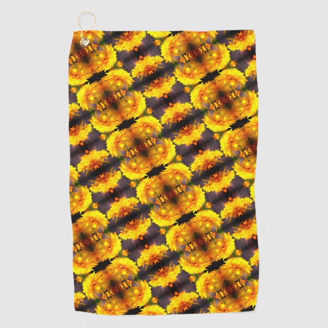 Gelbe Blumen in sonniger Abstrakter Form Golfhandtuch (Vorderseite)