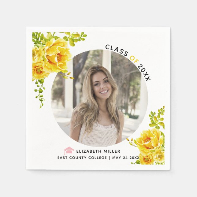 Gelbe Blumen Klasse 2022 Abschluss Foto Serviette (Vorderseite)