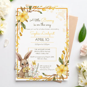 Gelbe Blumen Kleiner Hase Auf Dem Weg Baby Shower Einladung