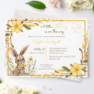 Gelbe Blumen Kleiner Hase Auf Dem Weg Baby Shower Einladung