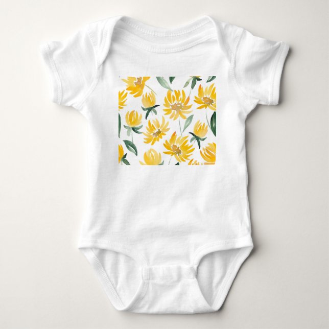 Gelbe Blumen Leaf Sommermuster Baby Strampler (Vorderseite)