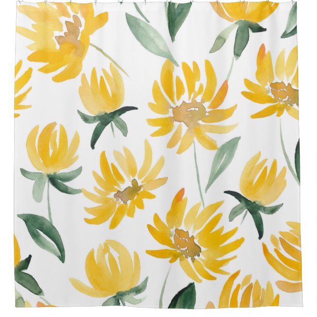 Gelbe Blumen Leaf Sommermuster Duschvorhang (Vorderseite)
