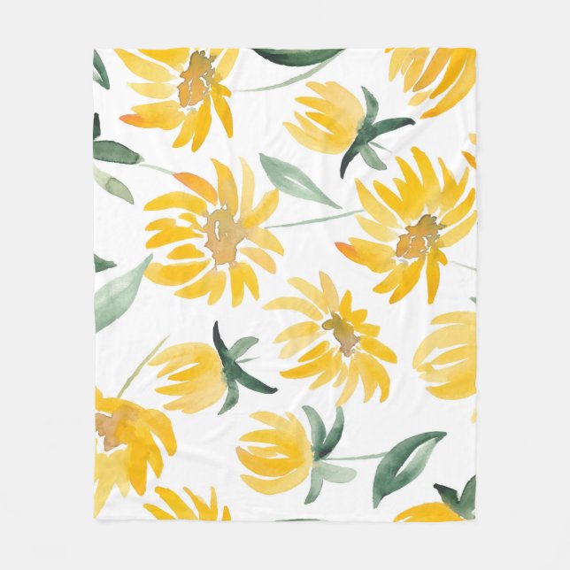 Gelbe Blumen Leaf Sommermuster Fleecedecke (Vorderseite)