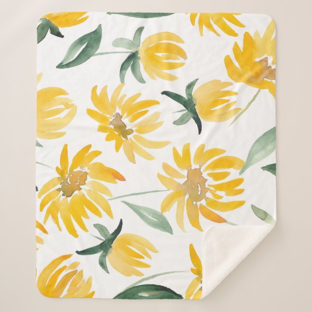 Gelbe Blumen Leaf Sommermuster Sherpadecke (Vorderseite)