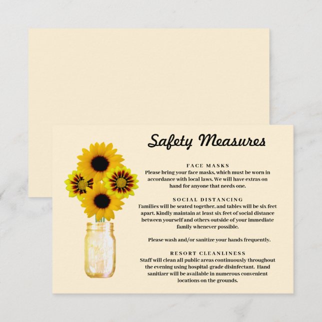 Gelbe Blumen Mason Jar Sicherheitsmaßnahmen Begleitkarte (Vorne/Hinten)