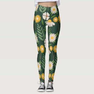 Gelbe Blumen mit grünen Blättern Leggings