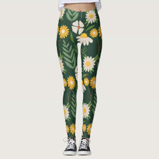 Gelbe Blumen mit grünen Blättern Leggings