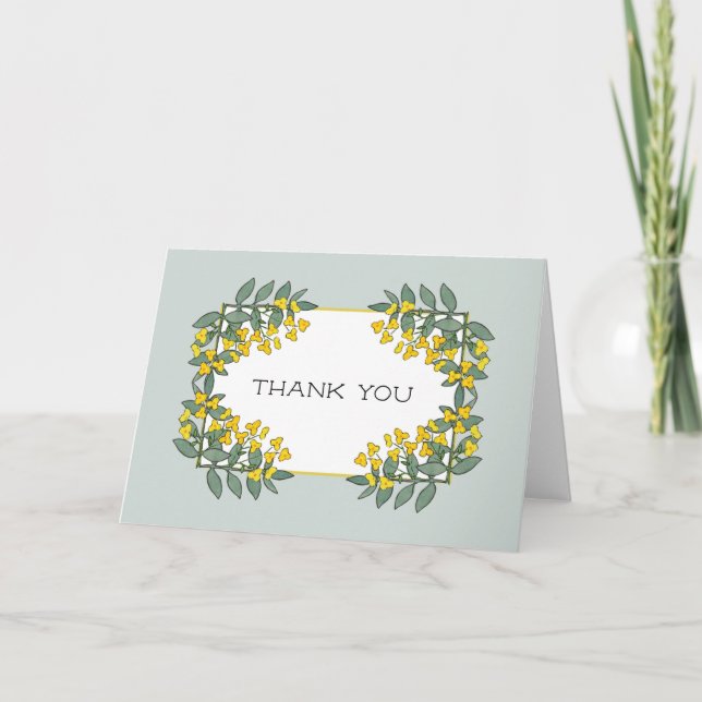 Gelbe Blumen mit Minzakzent Danke Karte (Vorderseite)