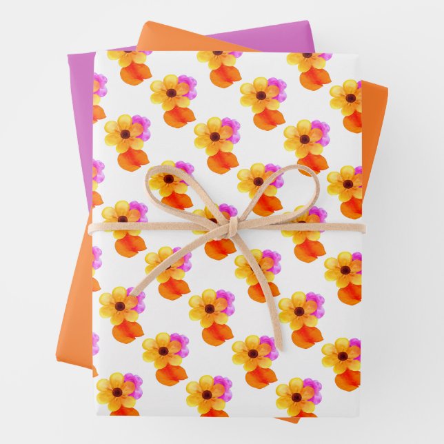 Gelbe Blumen mit orangefarbenen und Lila Blätter (Beispiel)