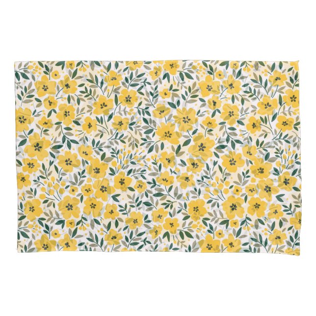 Gelbe Blumen: Moderne Blumen nahtlos. Kissenbezug (Vorderseite)