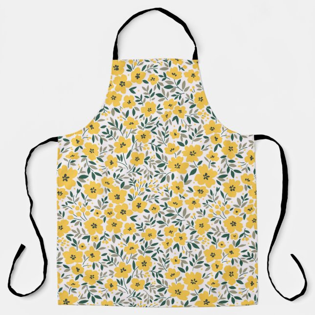 Gelbe Blumen: Moderne Blumen nahtlos. Schürze (Vorderseite)