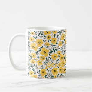Gelbe Blumen: modernes florales nahtloses Muster. Kaffeetasse