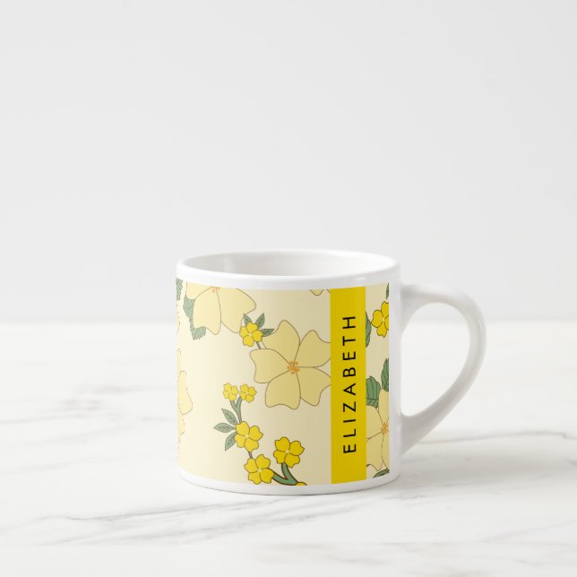 Gelbe Blumen, Muster von Blume, Ihr Name Espressotasse (Rechts)