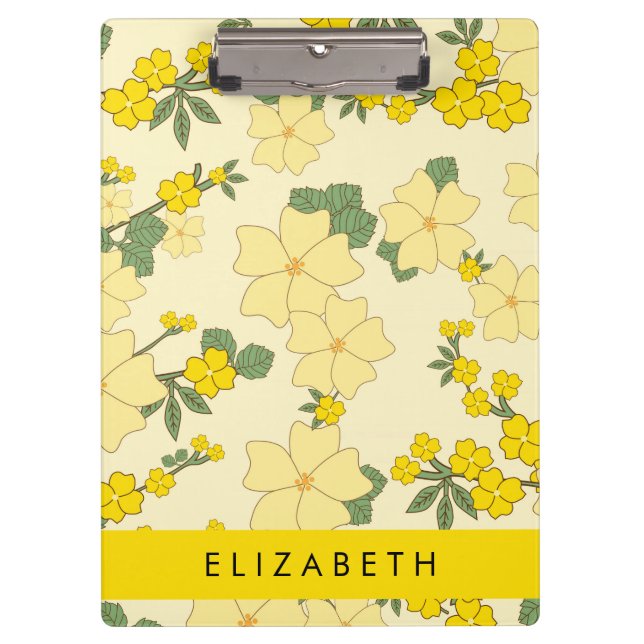 Gelbe Blumen, Muster von Blume, Ihr Name Klemmbrett (Vorderseite)