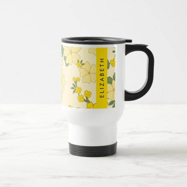 Gelbe Blumen, Muster von Blume, Ihr Name Reisebecher (Rechts)