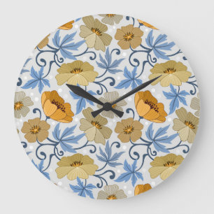 Gelbe Blumen: Nahtloses Textildesign Große Wanduhr