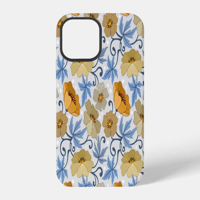 Gelbe Blumen: Nahtloses Textildesign iPhone 12 Hülle (Rückseite)