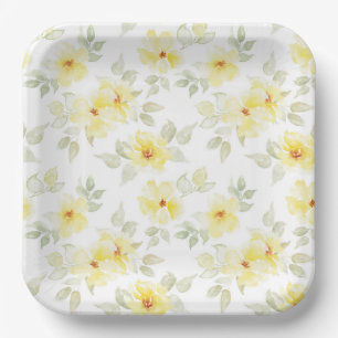 Gelbe Blumen-Papierteller, Wasserfarben-Blumen Pappteller