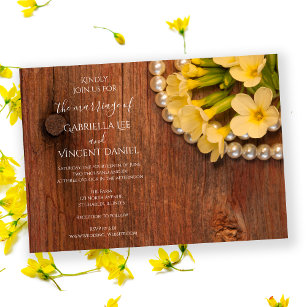 Gelbe Blumen, Perlen, Hochzeit von Stallholz Einladung