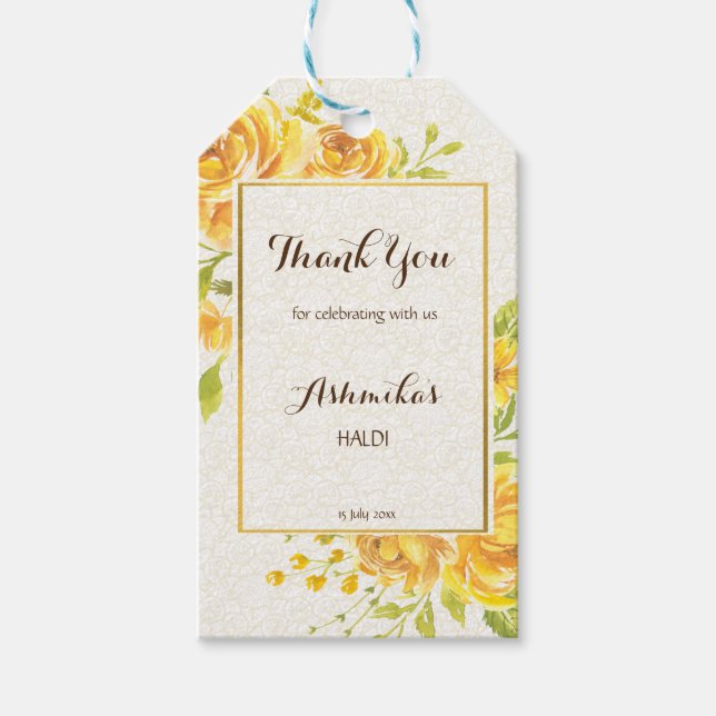 Gelbe Blumen personalisierter Name Haldi Geschenke Geschenkanhänger (Vorderseite)