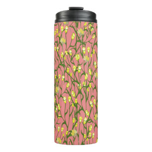 Gelbe Blumen Rosa Hintergrund Vintag Thermosbecher